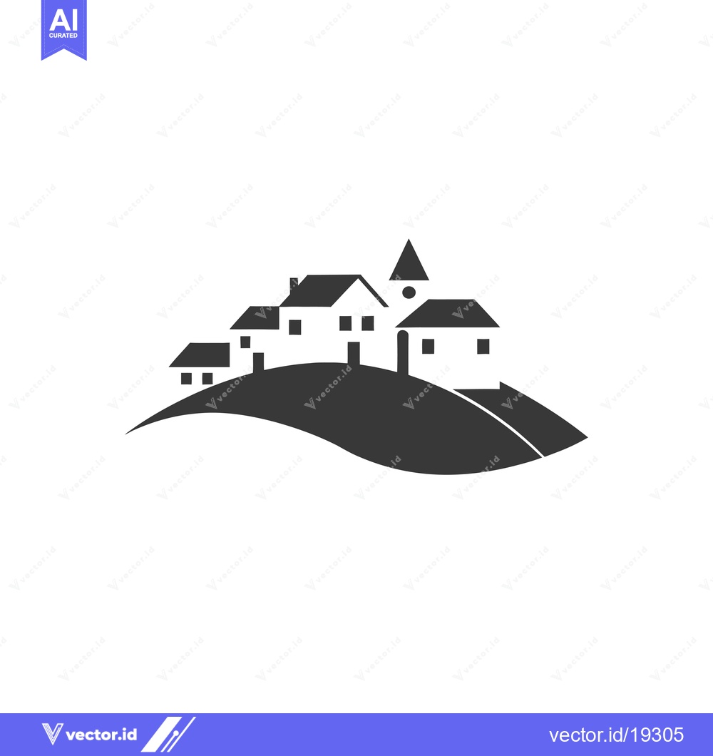 Premium Vector dari A simple black and white illustration of a village on a hill.