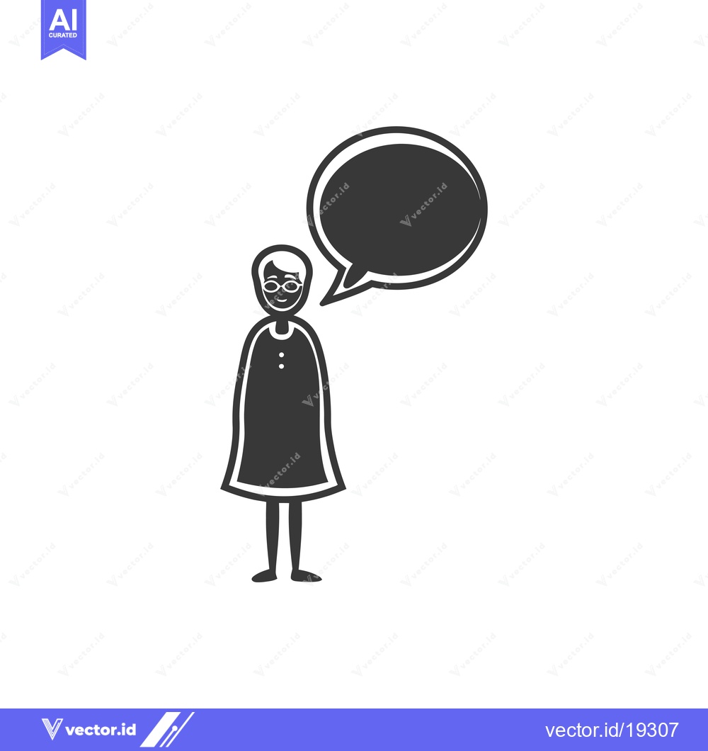 Premium Vector of A simple black and white illustration of a woman with a speech bubble