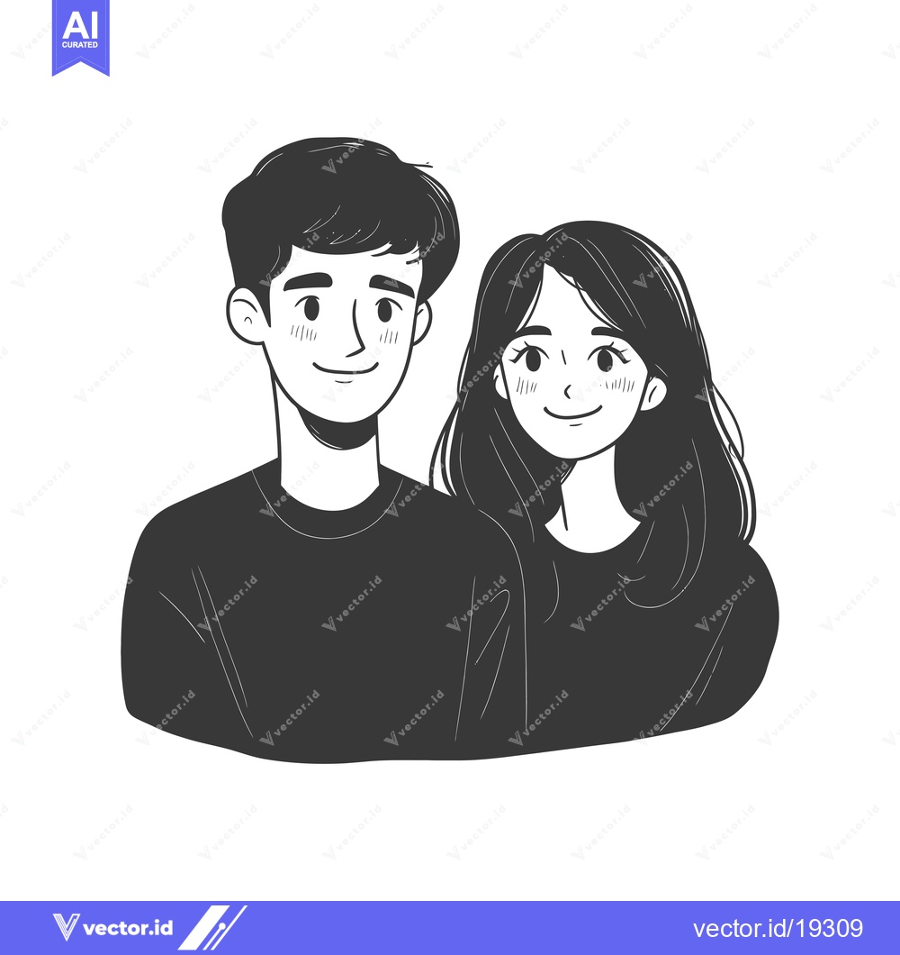 Premium Vector dari A Simple Black and White Illustration of a Young Couple