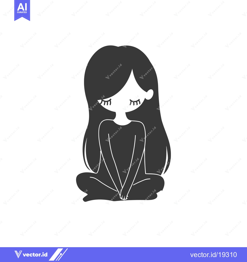 Premium Vector dari A Simple Black and White Illustration of a Young Girl Sitting with Her