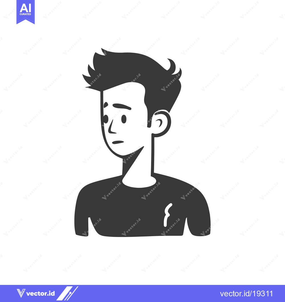 Premium Vector of A Simple Black and White Illustration of a Young Man with a Worried Ex