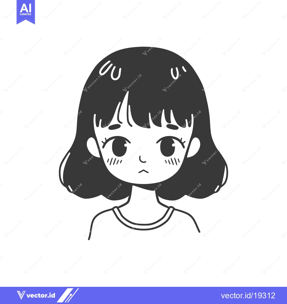 Premium Vector of A simple black and white illustration of a young woman with short hair