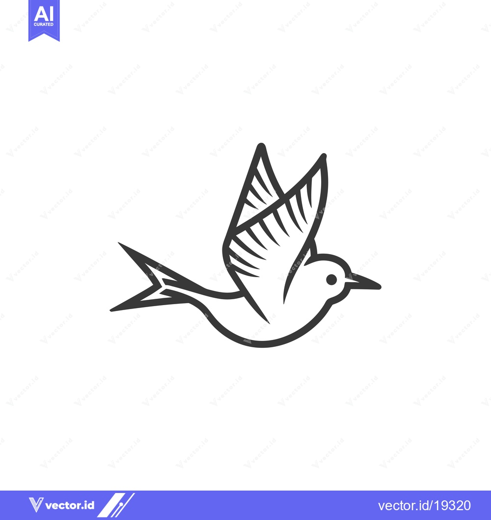 Premium Vector of A simple black and white line drawing of a bird in flight.