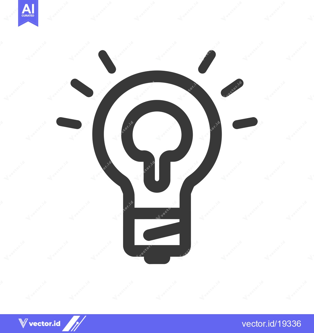 Premium Vector of A simple black and white line drawing of a lightbulb with rays emanati
