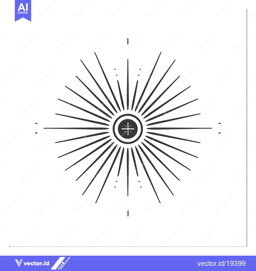 Premium Vector of A simple black and white sunburst with a cross in the center