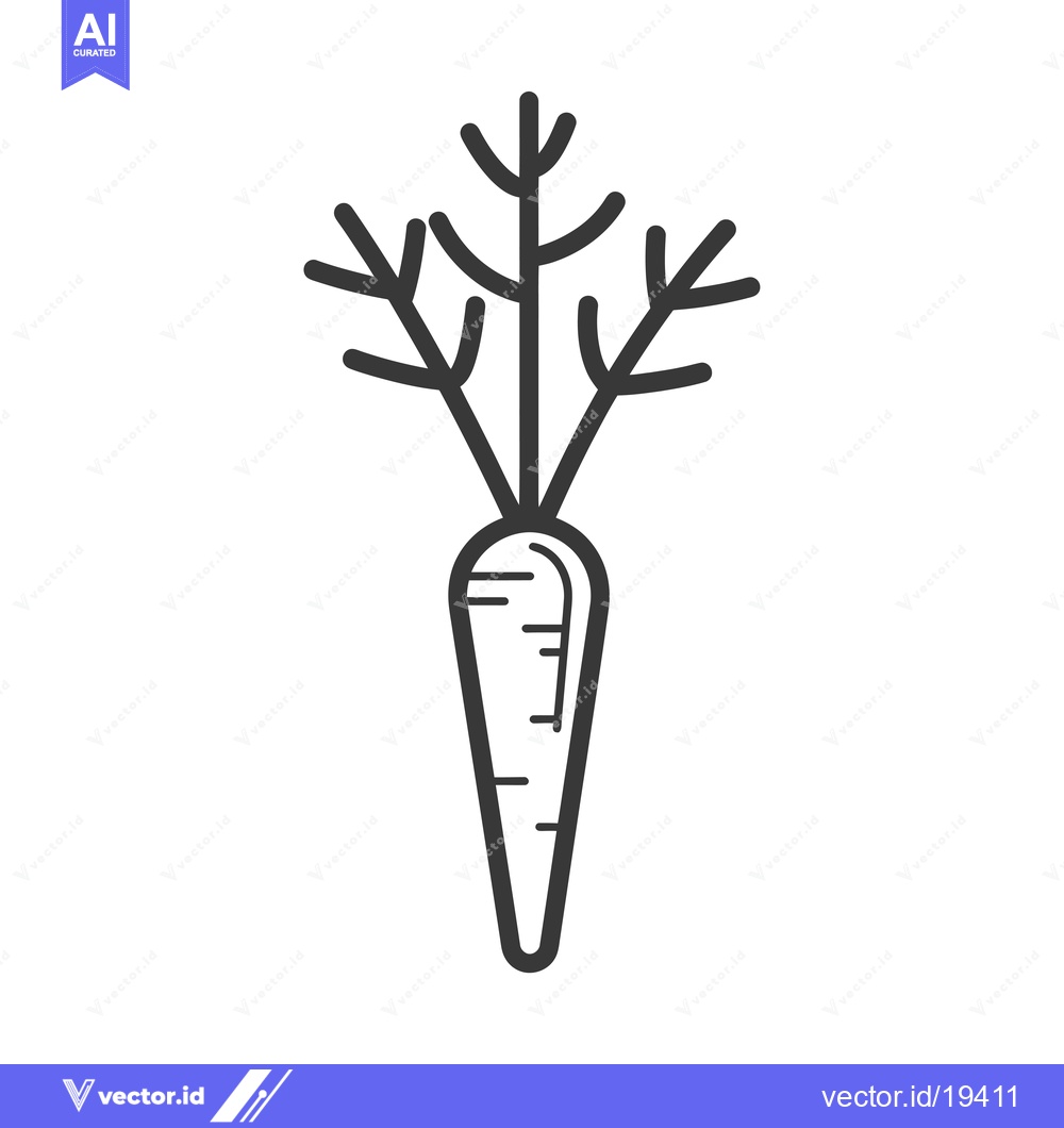 Premium Vector dari A simple black line drawing of a carrot with green leafy tops