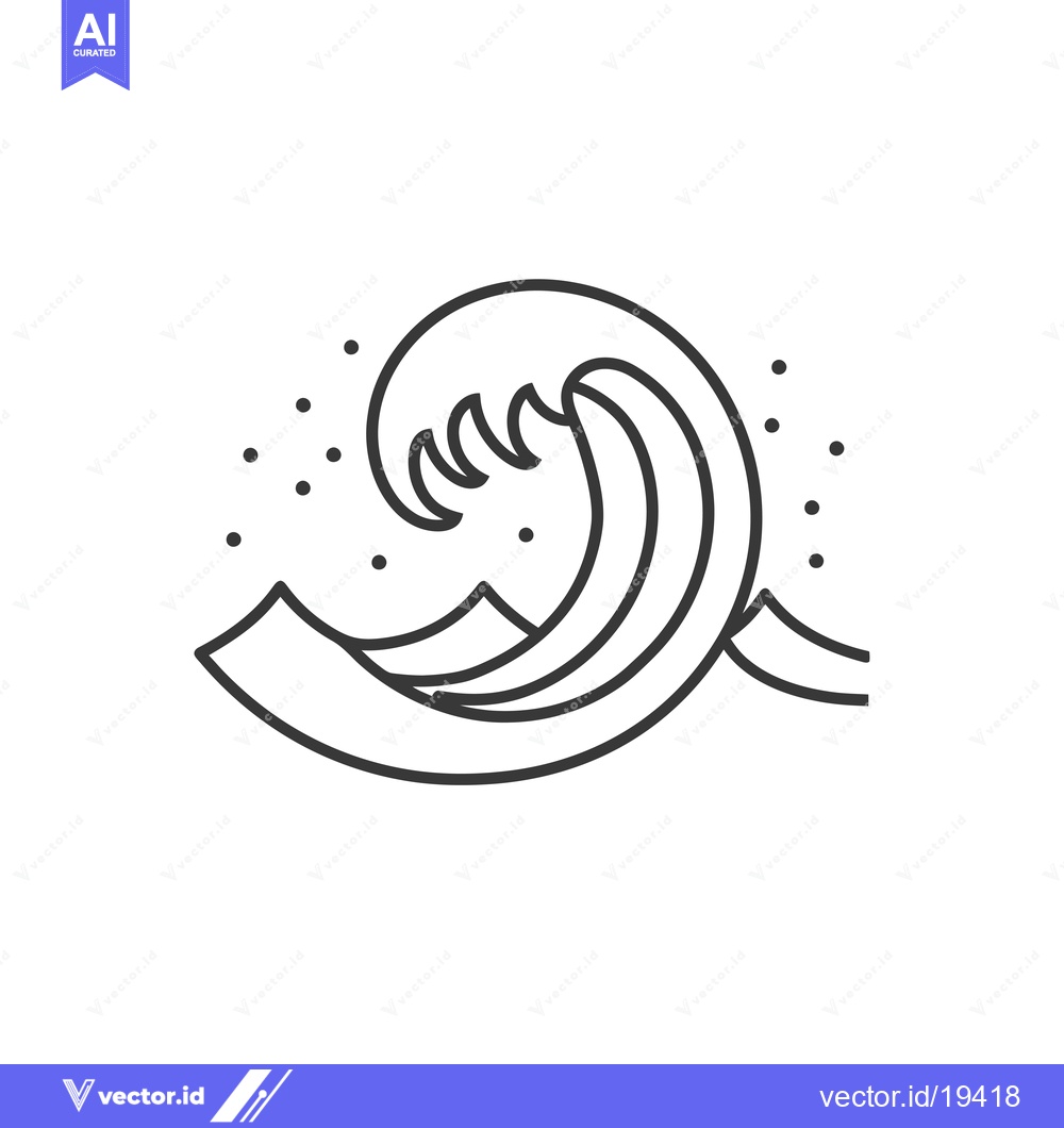 Premium Vector dari A simple black line drawing of a large breaking wave