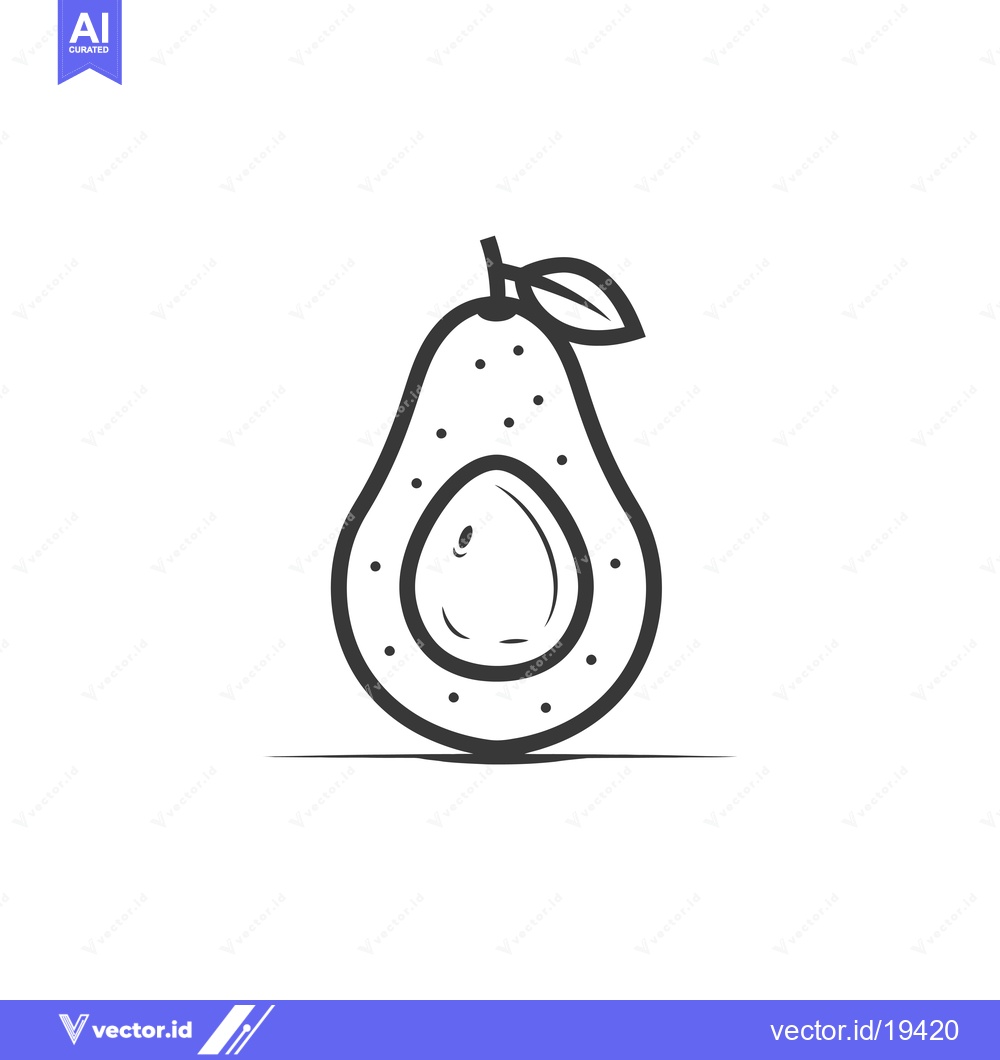 Premium Vector dari A simple black line drawing of an avocado with a leaf