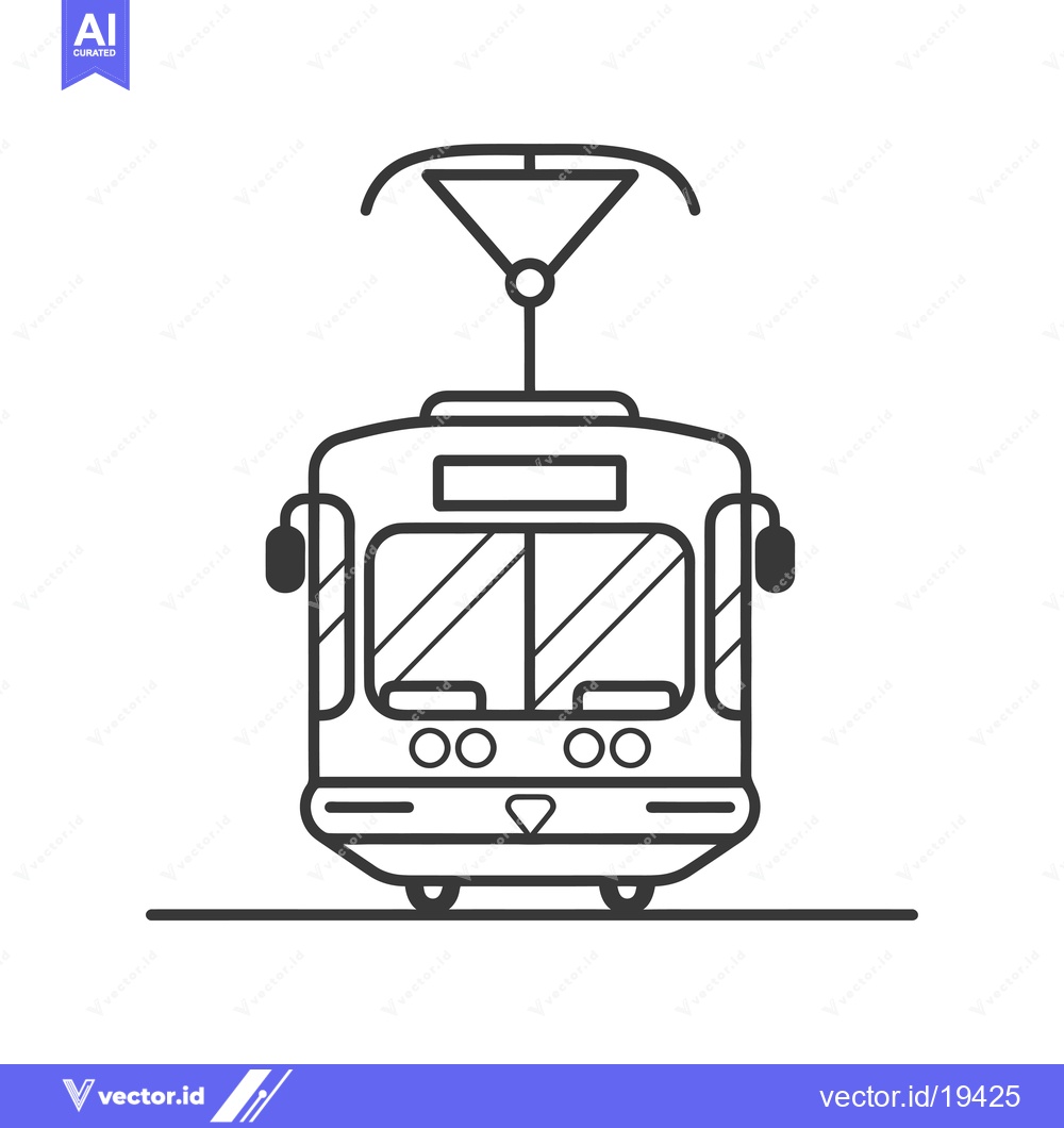 Premium Vector dari A simple black line drawing of a tram or streetcar
