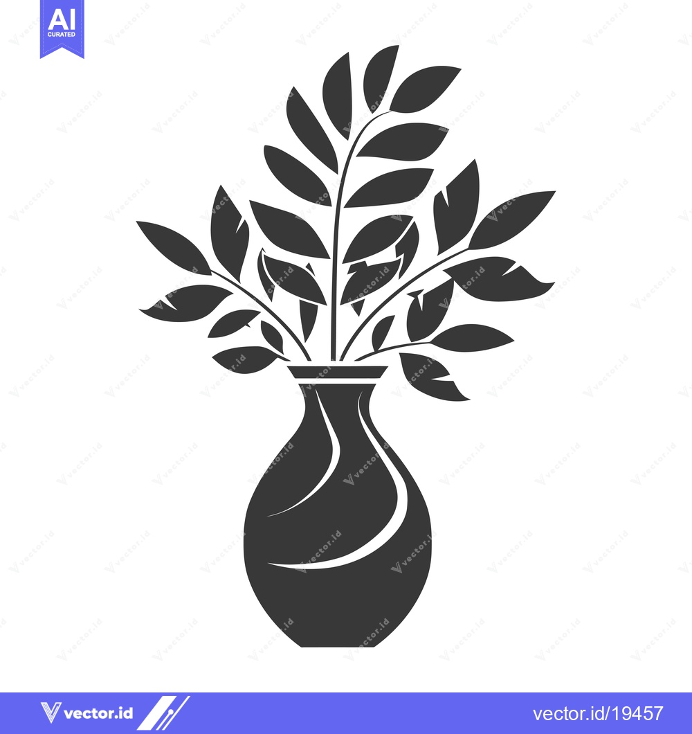 Premium Vector dari A simple black silhouette of a vase with floral stems
