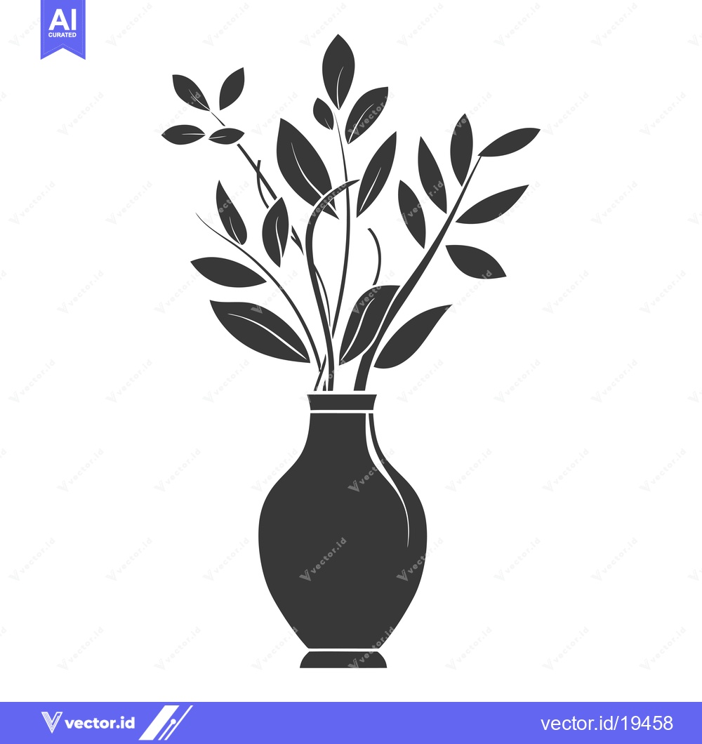 Premium Vector dari A Simple Black Silhouette of a Vase with Leafy Plants Inside