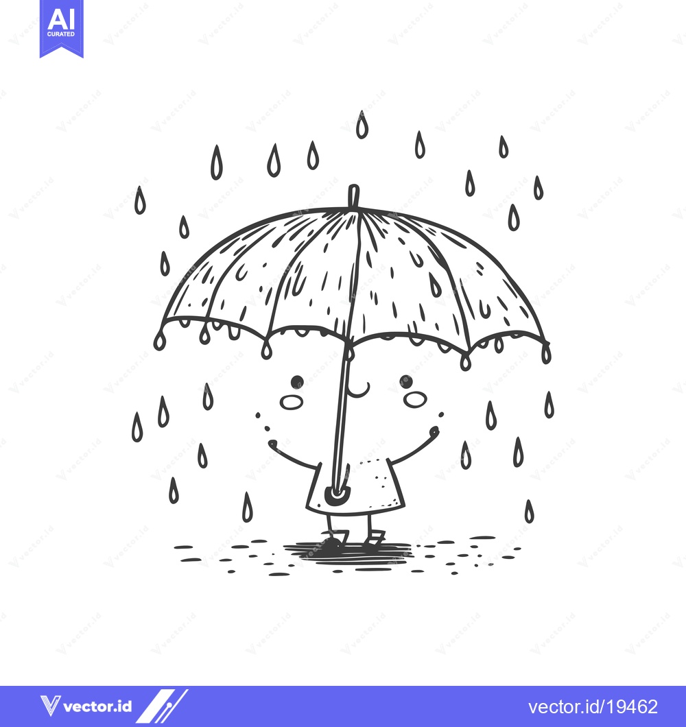 Premium Vector of A Simple Cartoon Illustration of a Person Holding an Umbrella in the R