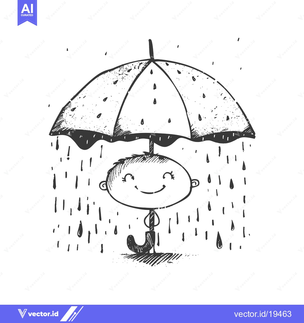 Premium Vector dari A Simple Cartoon of a Happy Person Holding an Umbrella in the Rain