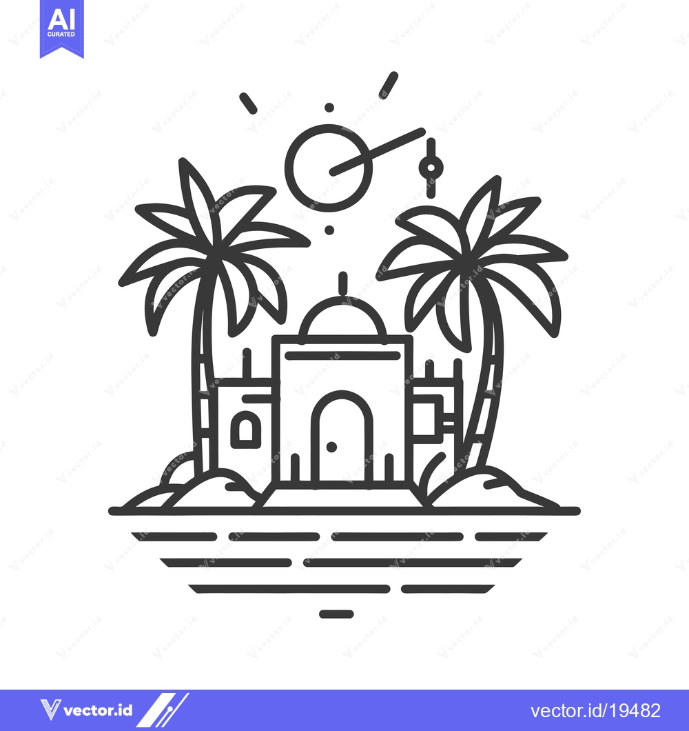 Premium Vector dari A Simple Line Art Illustration of a Building with Two Palm Trees, the