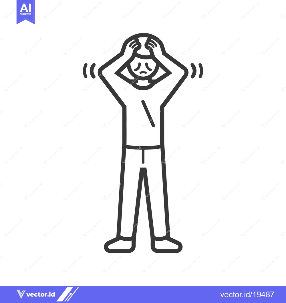 Premium Vector of A Simple Line Drawing Depicting a Person Holding Their Head in Distres