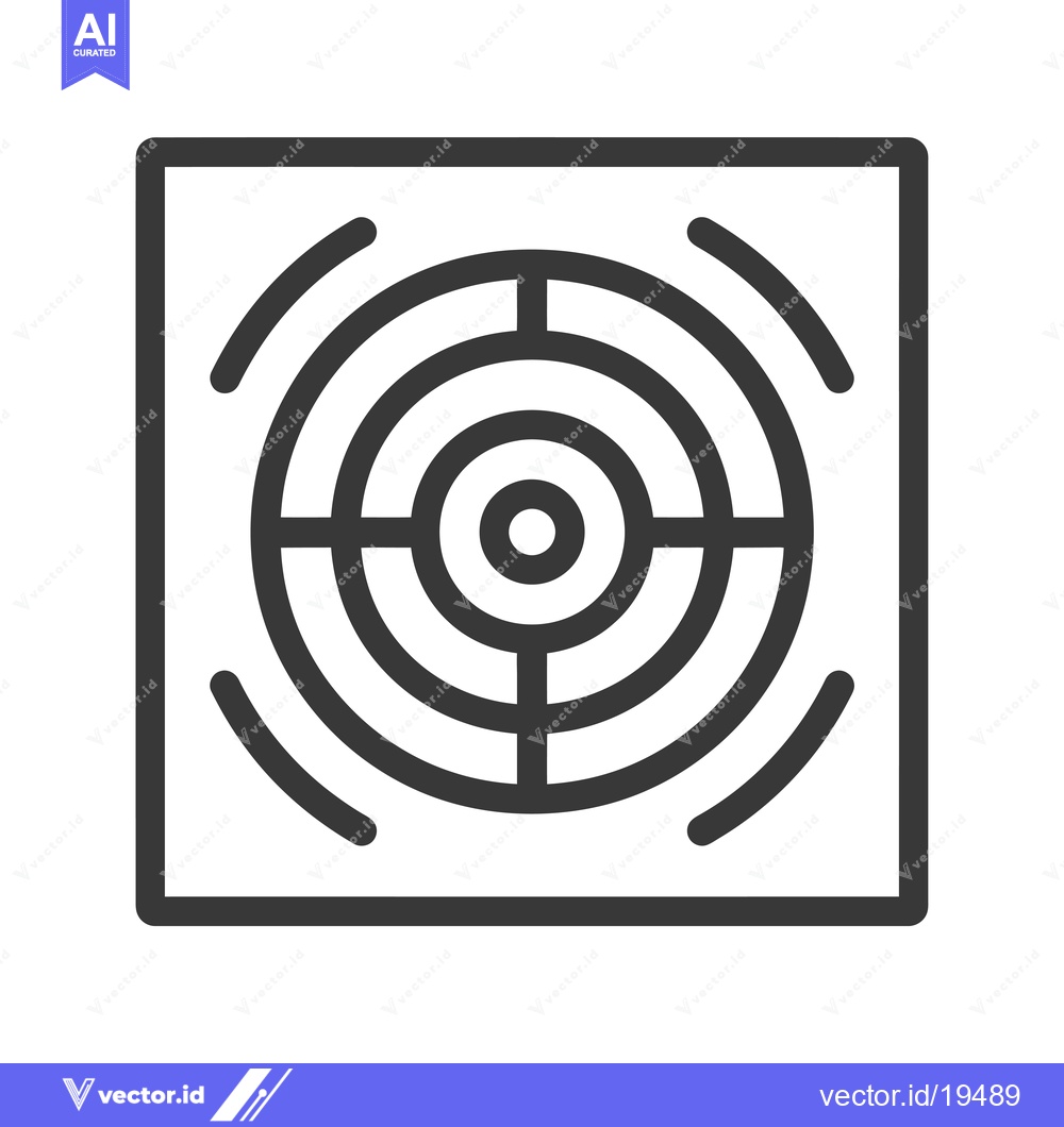Premium Vector dari A simple line drawing icon of a circular fan inside a square.