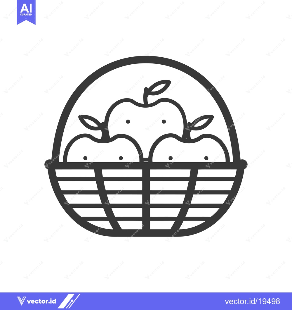 Premium Vector of A Simple Line Drawing of a Basket with Apples Inside