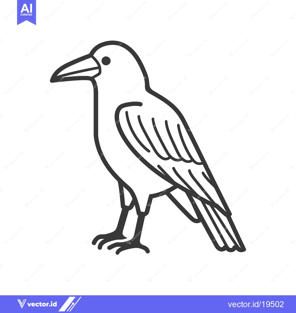 Premium Vector of A Simple Line Drawing of a Black Crow