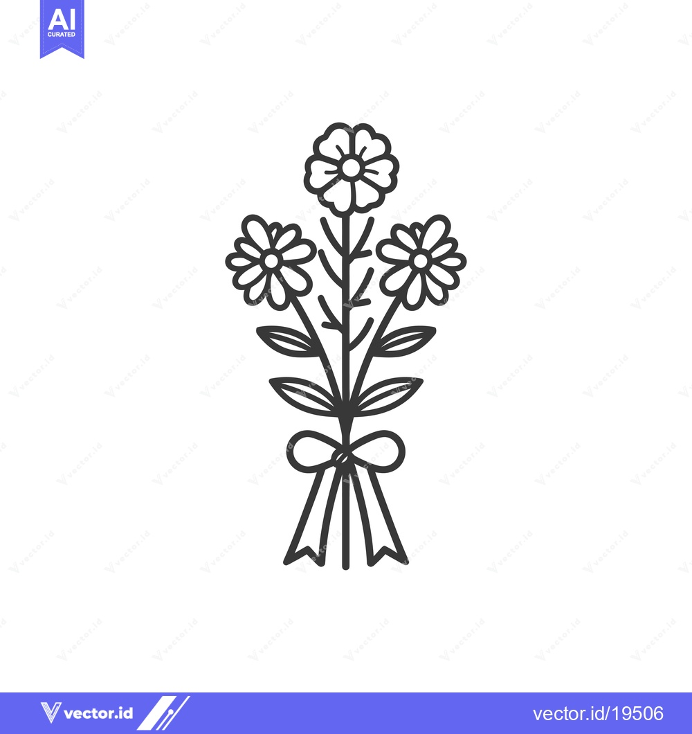 Premium Vector of A simple line drawing of a bouquet of three flowers with a bow