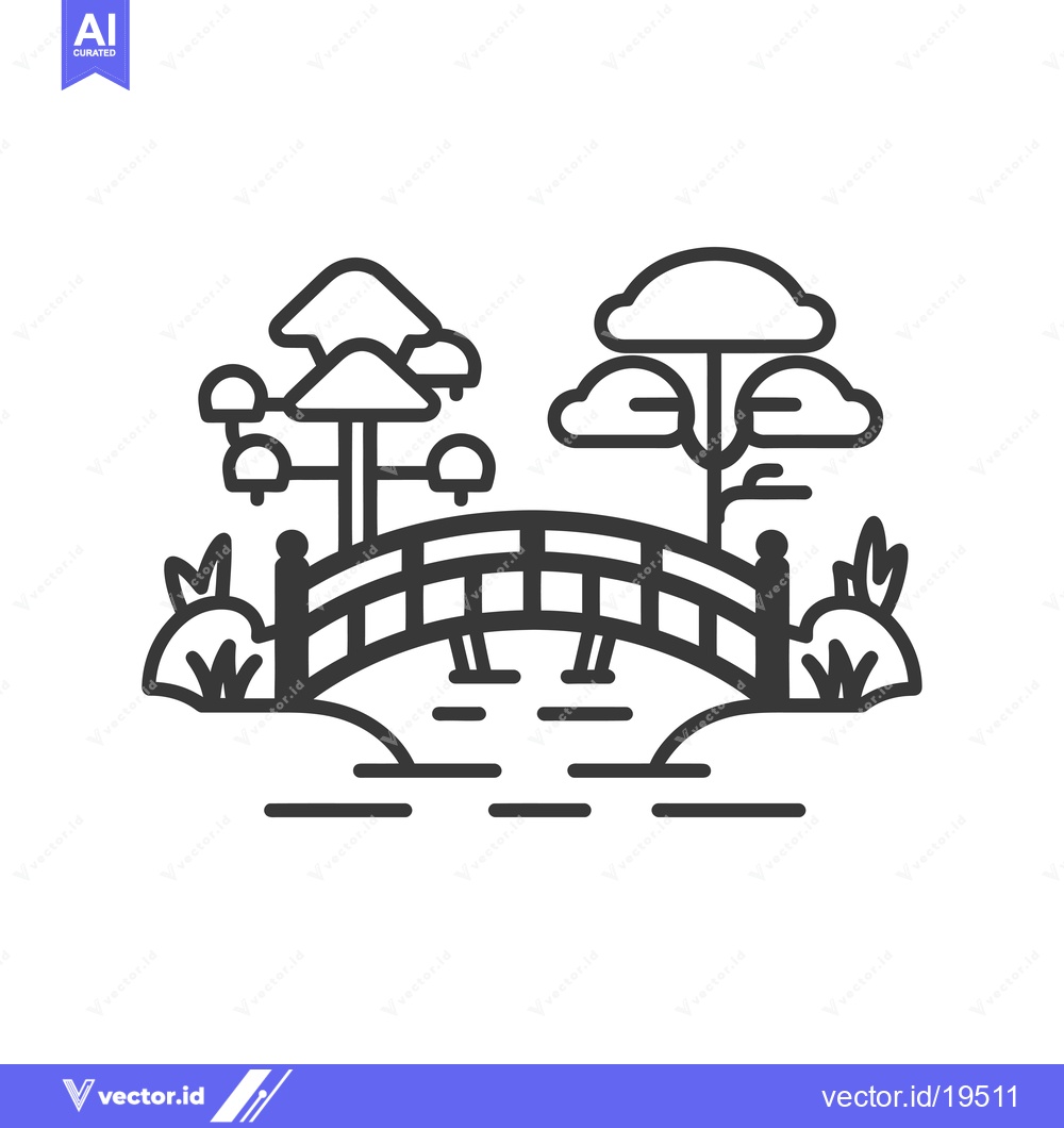 Premium Vector dari A Simple Line Drawing of a Bridge Over a River With Trees on Either Si