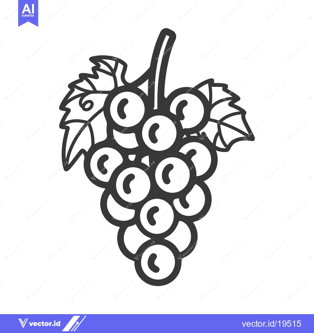 Premium Vector of A Simple Line Drawing of a Bunch of Grapes with Leaves
