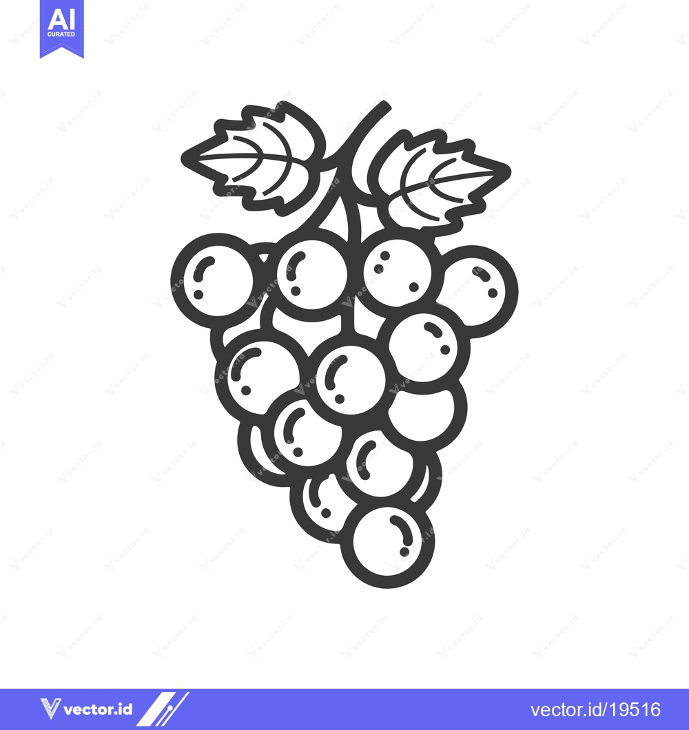 Premium Vector dari A Simple Line Drawing of a Bunch of Grapes with Leaves