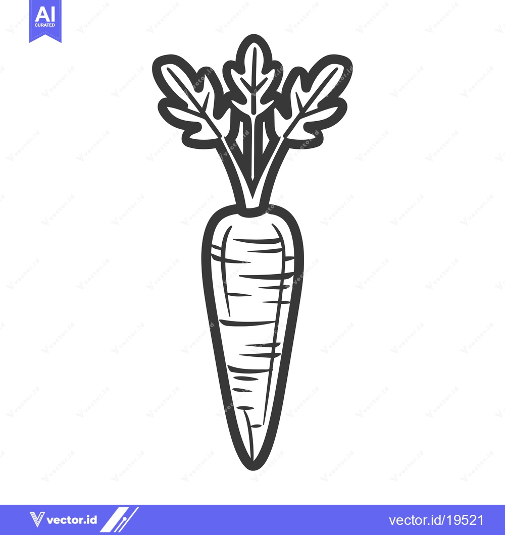 Premium Vector of A Simple Line Drawing of a Carrot with Green Tops