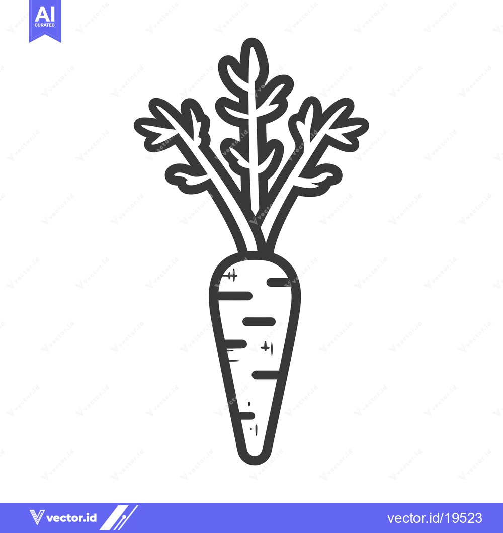 Premium Vector dari A Simple Line Drawing of a Carrot with Green Tops