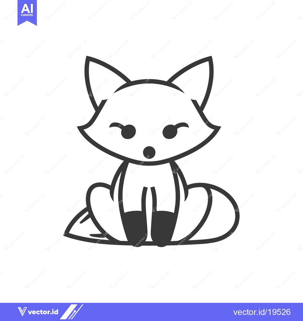 Premium Vector dari A simple line drawing of a cartoon fox sitting with its tail curled ar