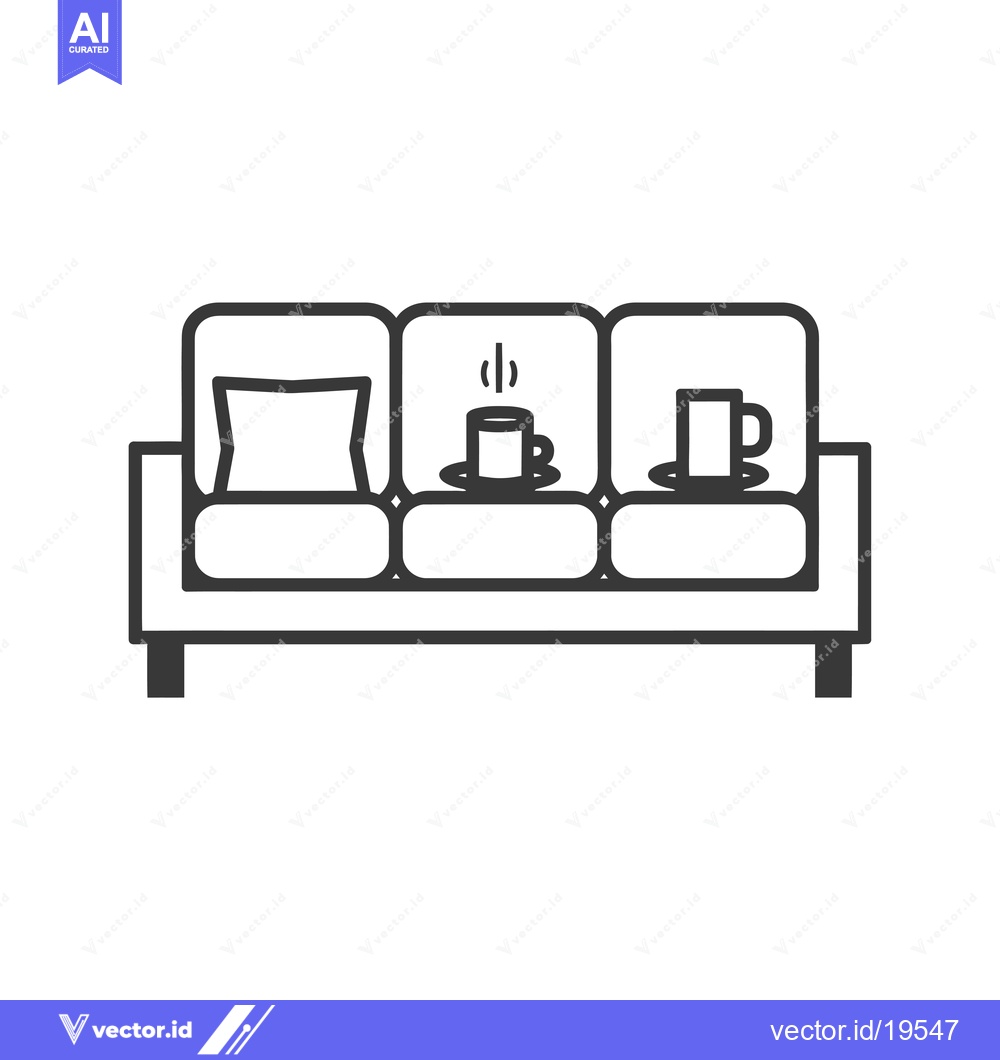 Premium Vector dari A simple line drawing of a couch with a pillow and two cups