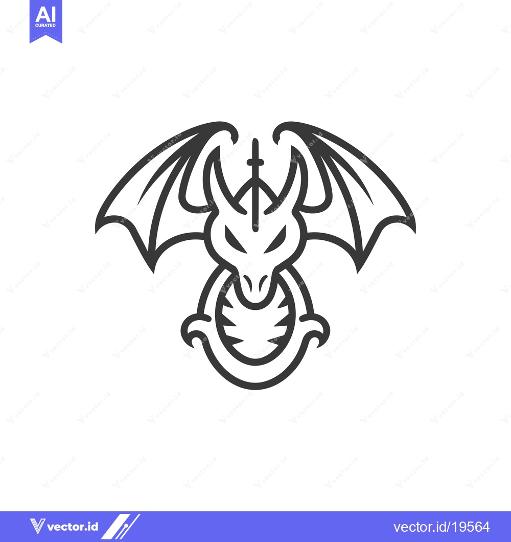 Premium Vector dari A Simple Line Drawing of a Dragon with Spread Wings