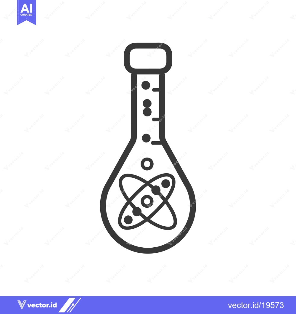 Premium Vector dari A Simple Line Drawing of a Flask with an Atom Inside