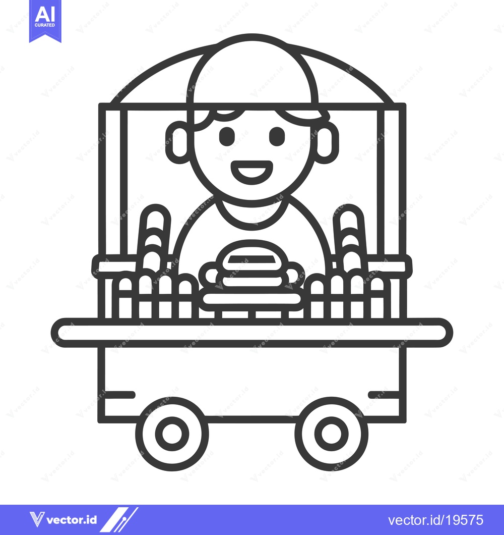 Premium Vector dari A Simple Line Drawing of a Food Vendor Cart