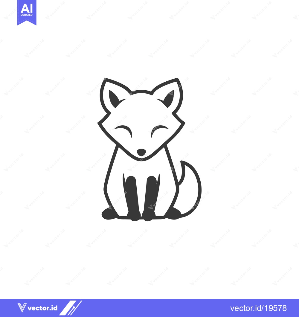 Premium Vector dari A simple line drawing of a fox sitting with its tail curled.