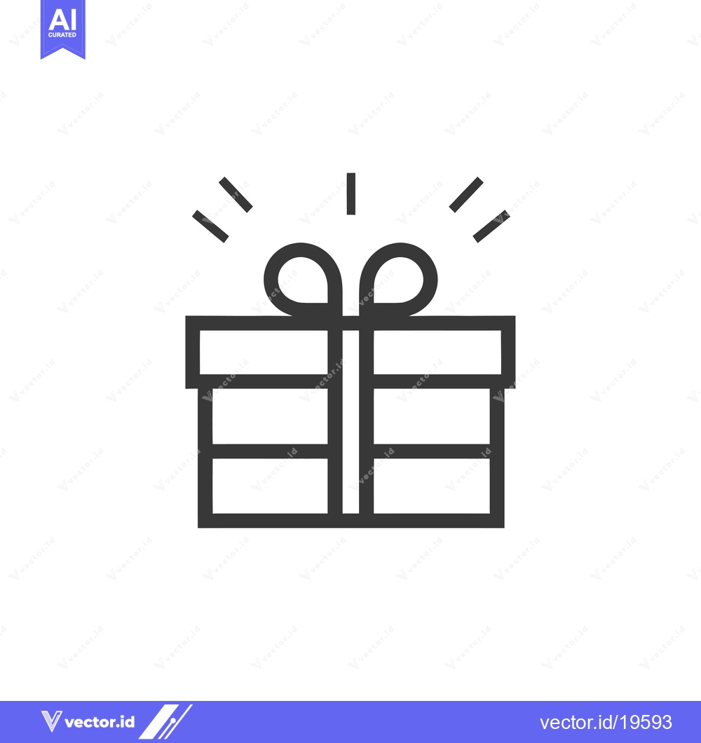 Premium Vector dari A Simple Line Drawing of a Gift Box with a Bow and Rays of Light Emana