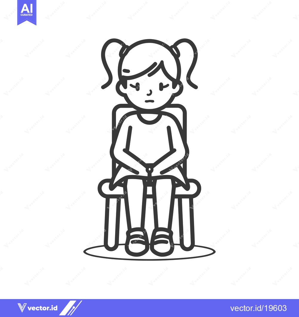 Premium Vector of A simple line drawing of a girl sitting on a chair