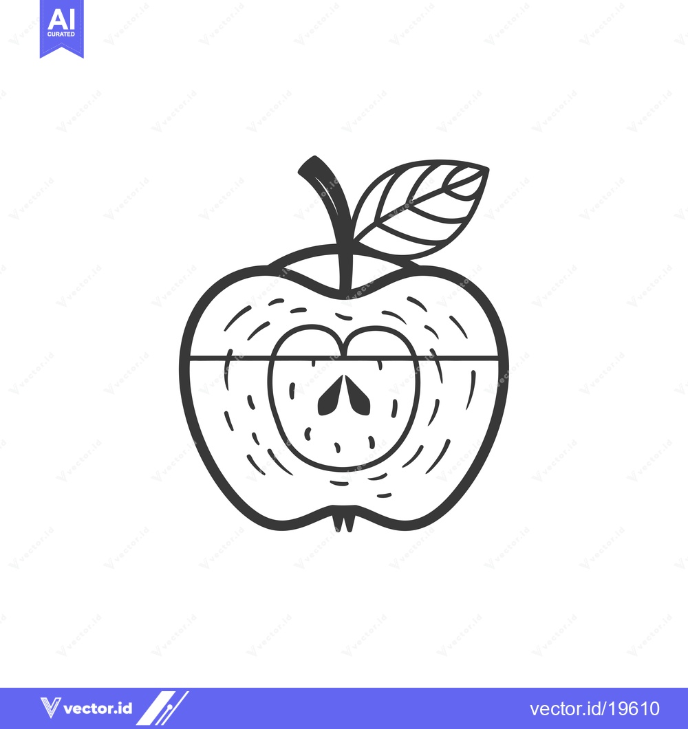 Premium Vector dari A simple line drawing of a halved apple with a leaf
