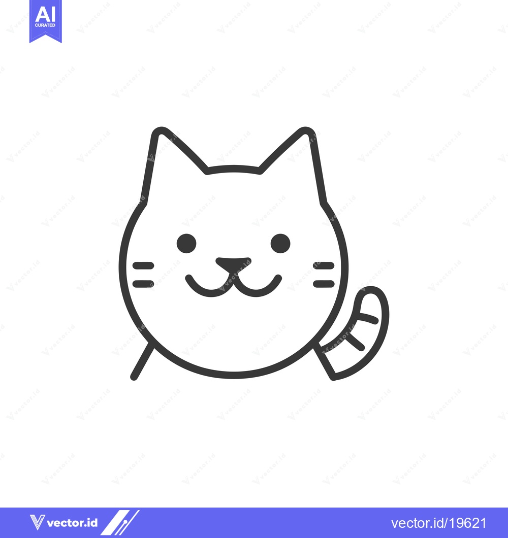 Premium Vector of A simple line drawing of a happy cat's face with a curled tail