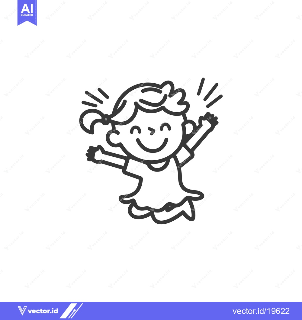 Premium Vector of A Simple Line Drawing of a Happy Girl Jumping