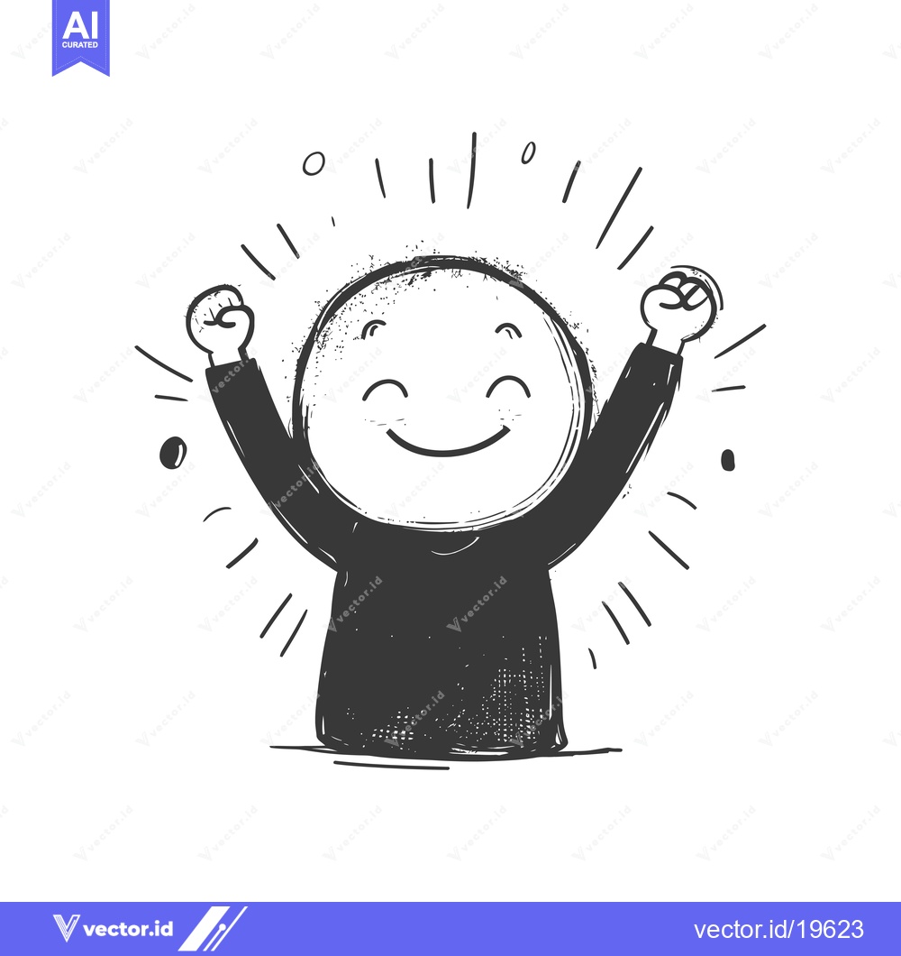Premium Vector dari A Simple Line Drawing of a Happy Person with Arms Raised in Celebratio