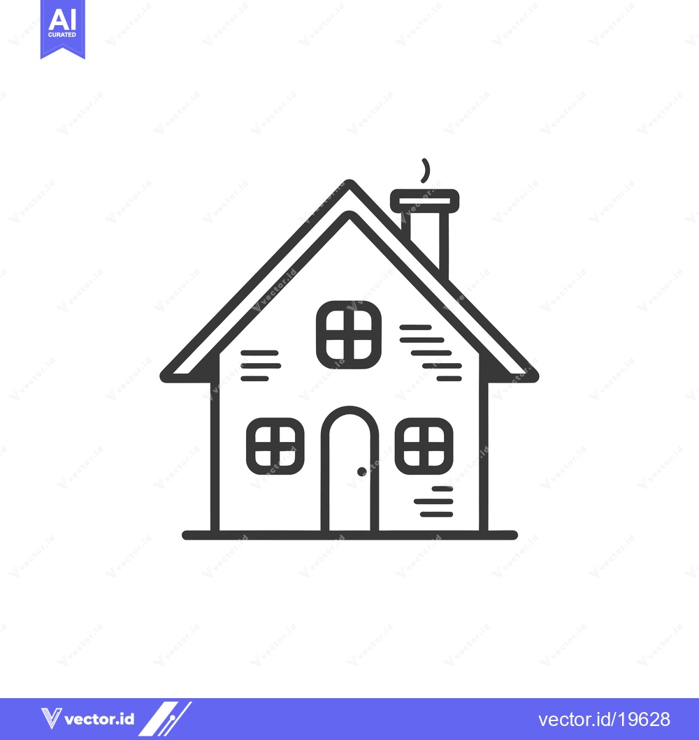 Premium Vector dari A Simple Line Drawing of a House with a Chimney