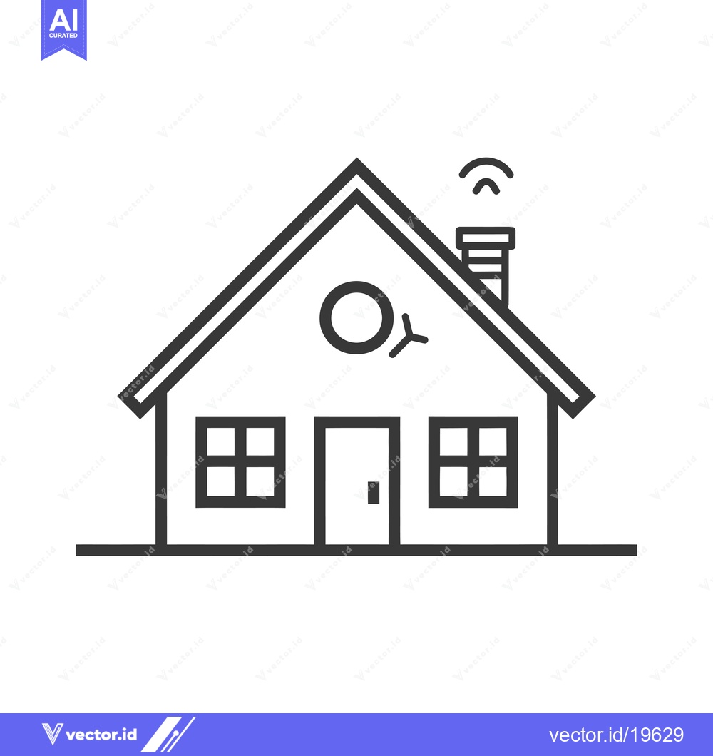 Premium Vector dari A Simple Line Drawing of a House with a Chimney and Wi-Fi Symbol on th