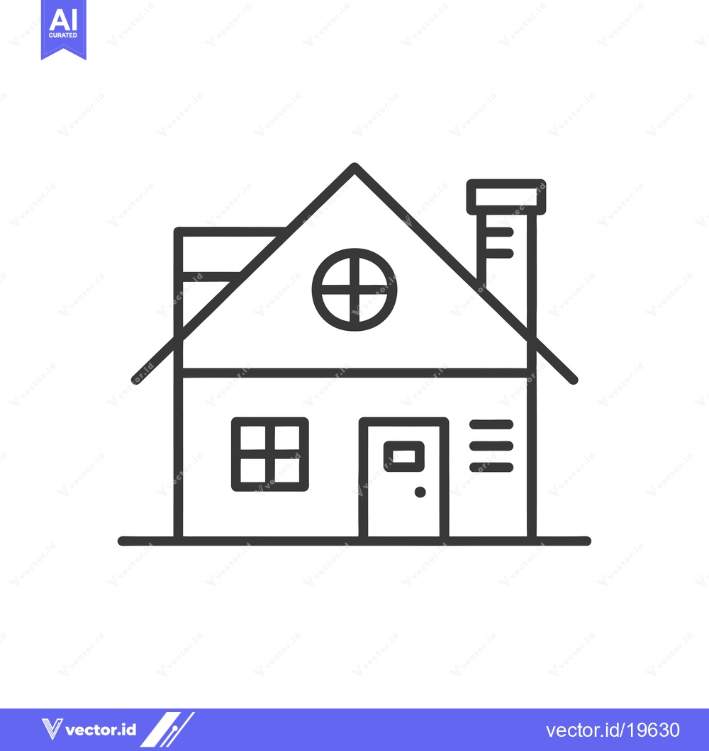 Premium Vector of A Simple Line Drawing of a House with a Roof, Windows, Door, and Chimn
