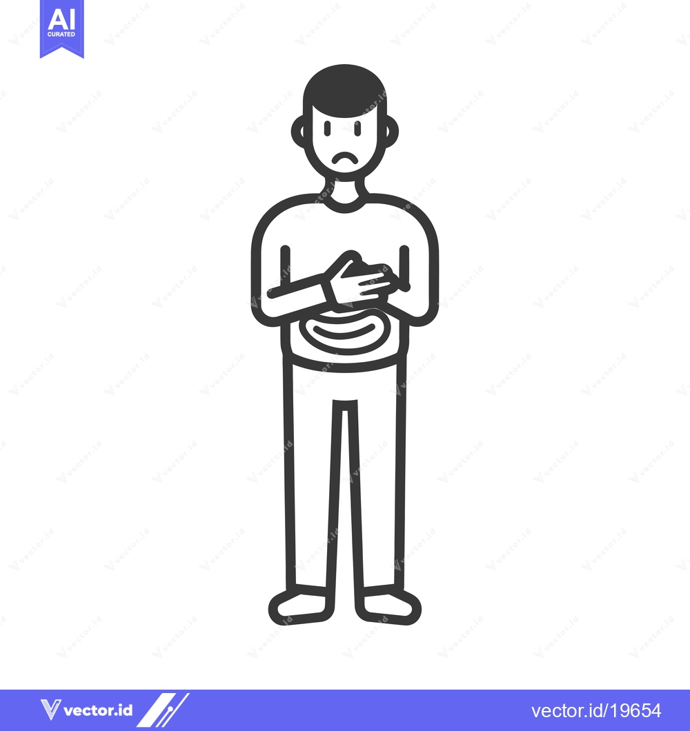 Premium Vector dari A simple line drawing of a man holding his stomach in pain