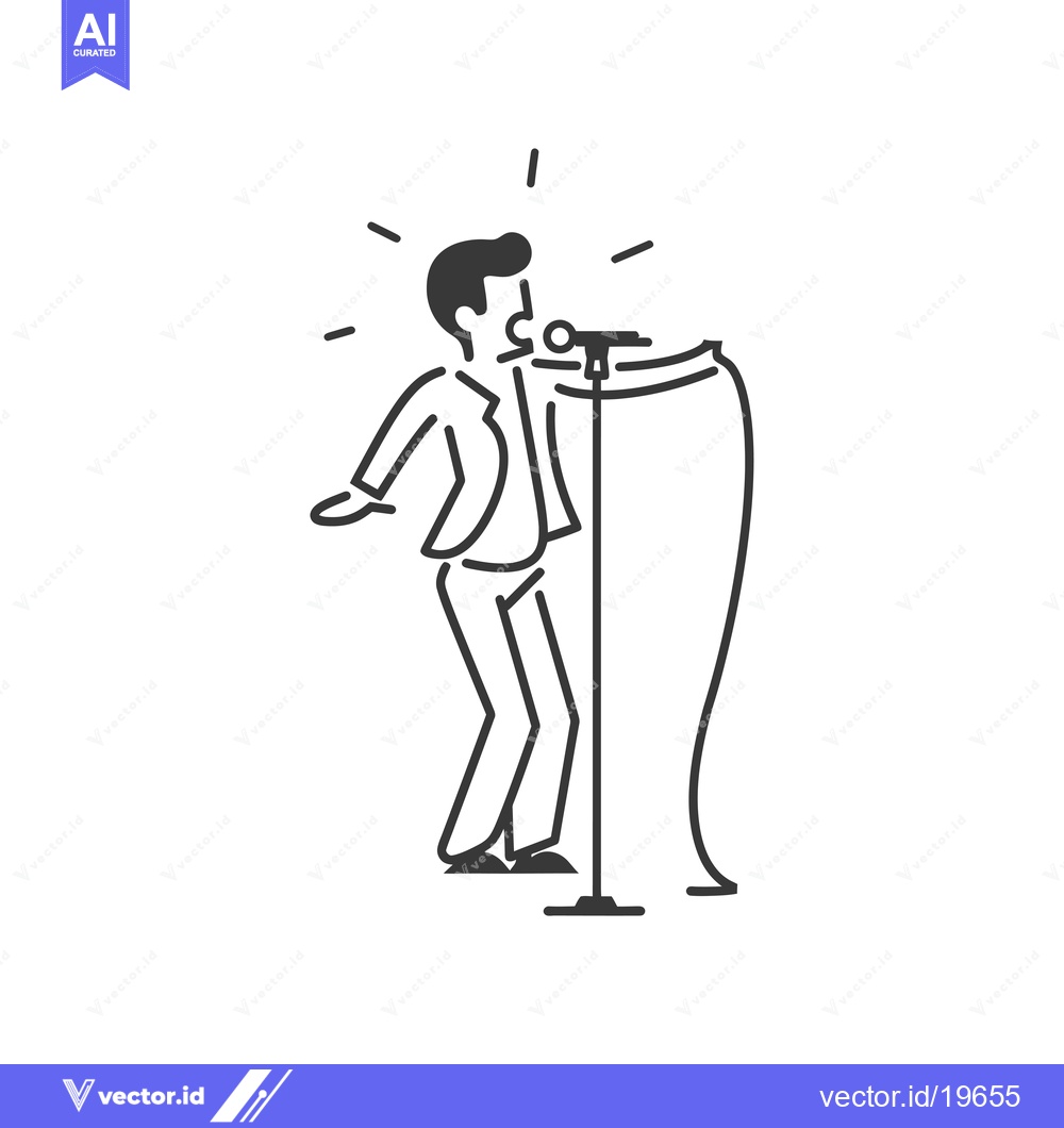 Premium Vector of A Simple Line Drawing of a Man Singing Into a Microphone