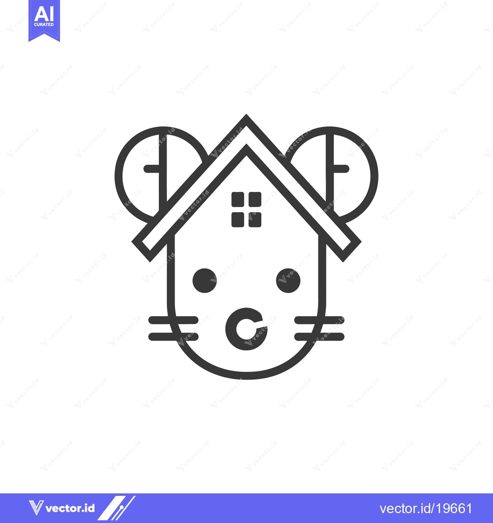 Premium Vector of A Simple Line Drawing of a Mouse with a House on Its Head