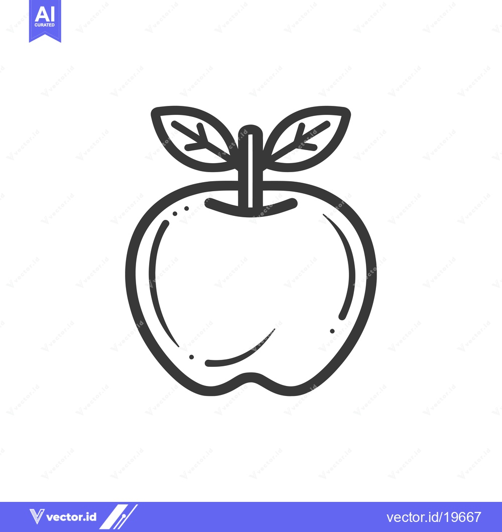 Premium Vector of A Simple Line Drawing of an Apple with Leaves