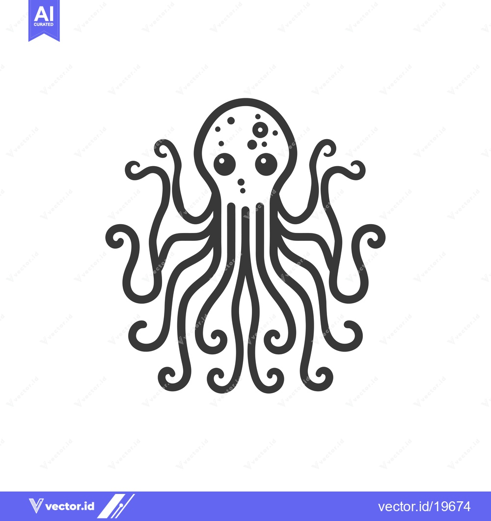 Premium Vector of A Simple Line Drawing of an Octopus with Curled Tentacles