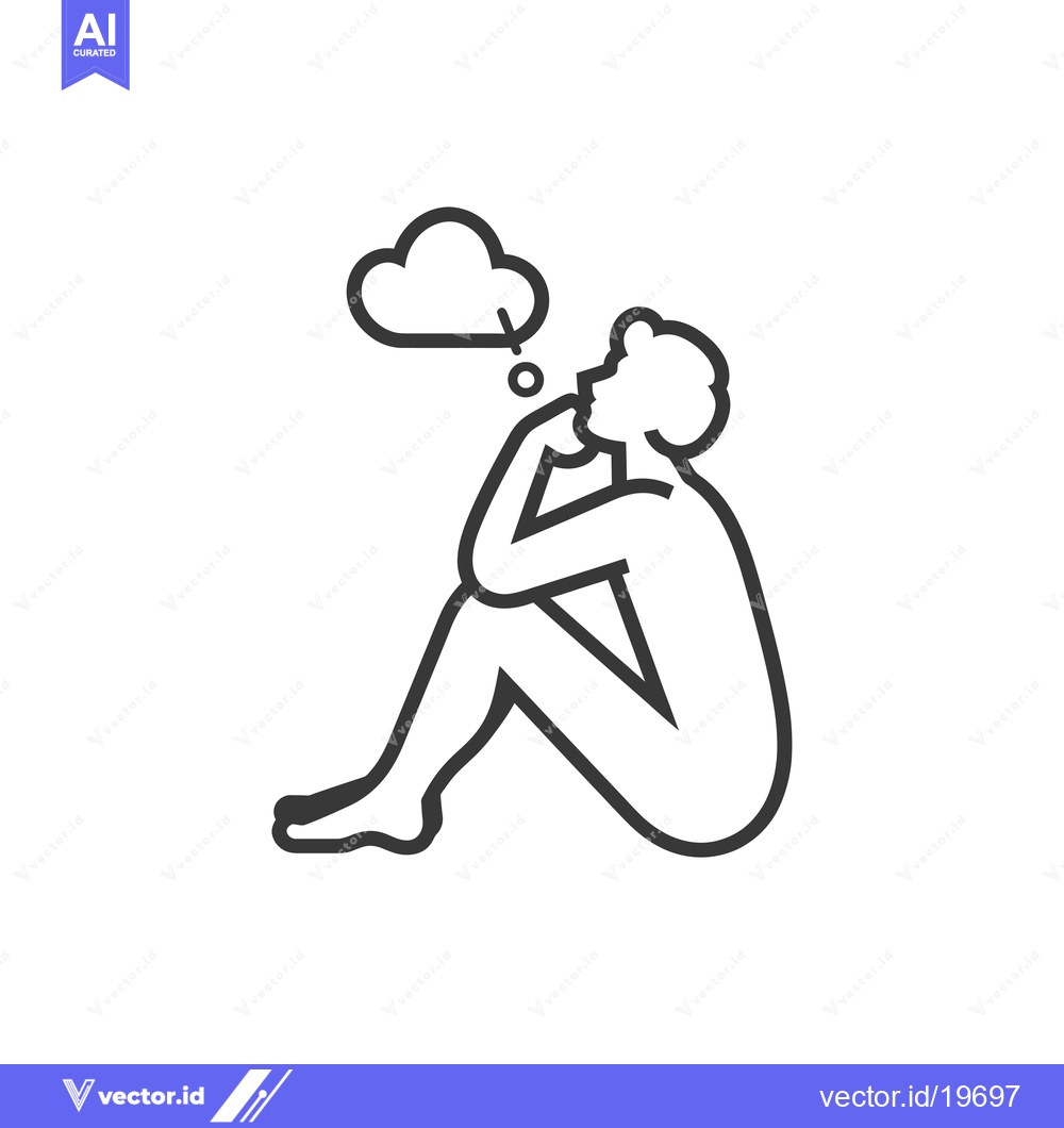 Premium Vector of A Simple Line Drawing of a Person Sitting and Thinking
