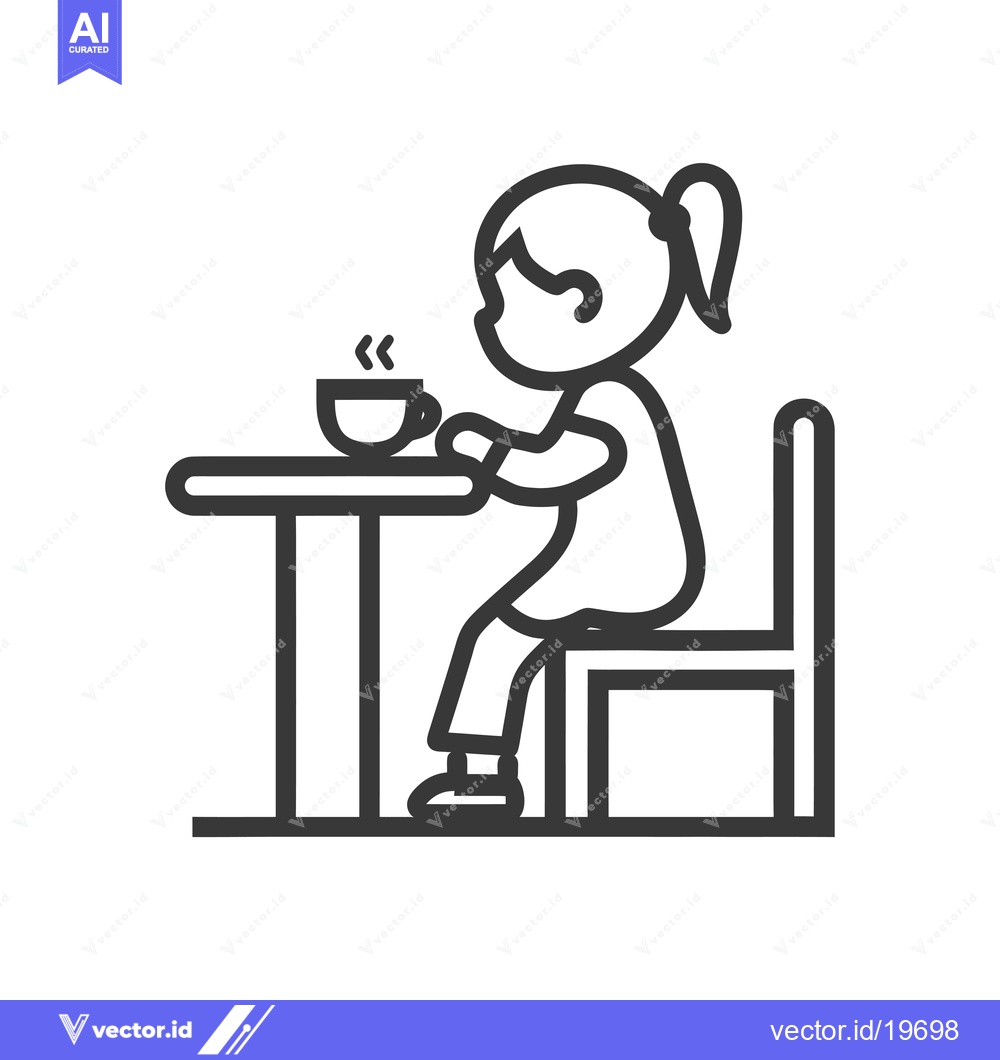 Premium Vector of A Simple Line Drawing of a Person Sitting at a Table with a Cup of Cof